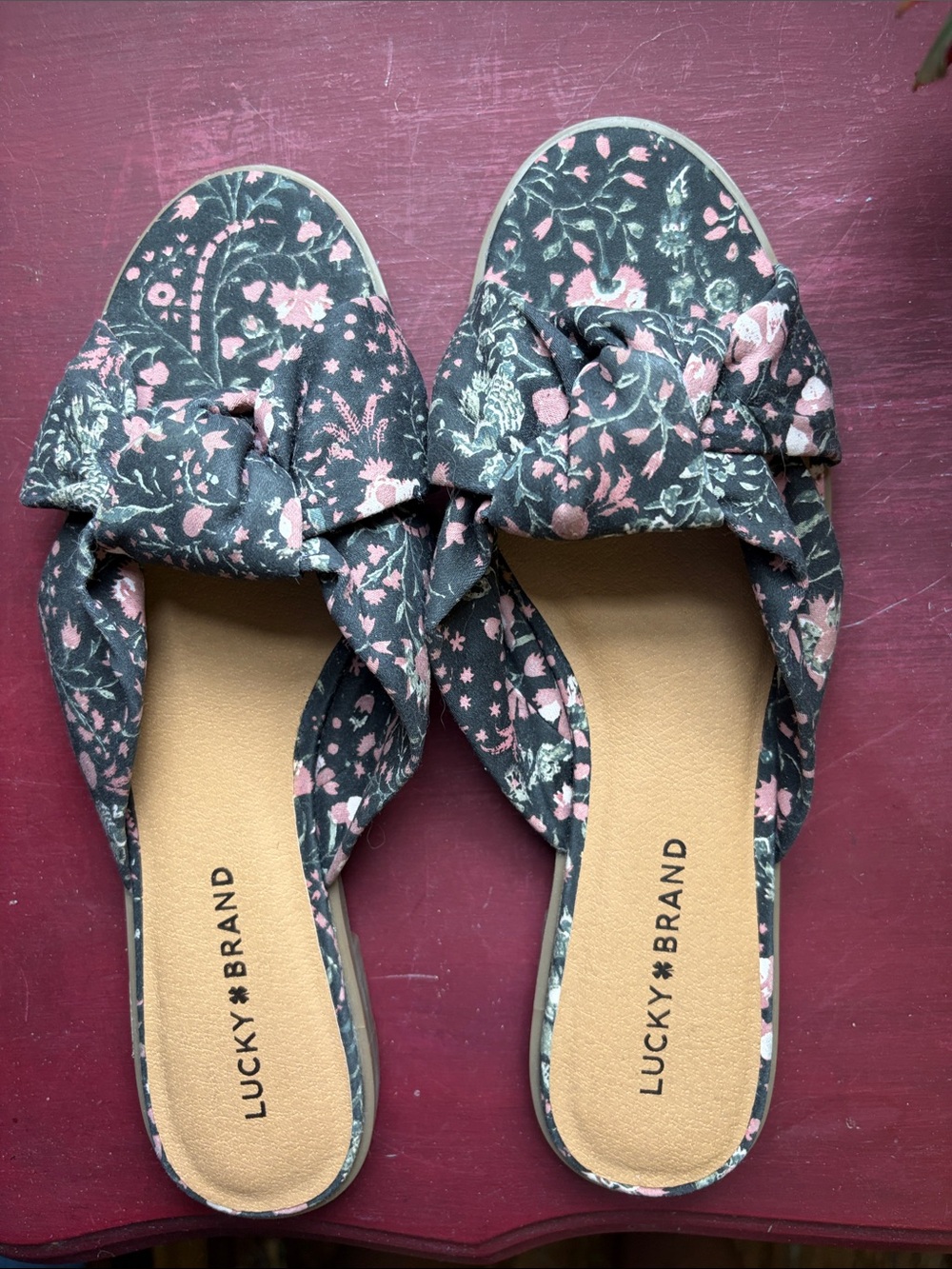 Lucky Brand Floral Knot Slide Sandals coquette